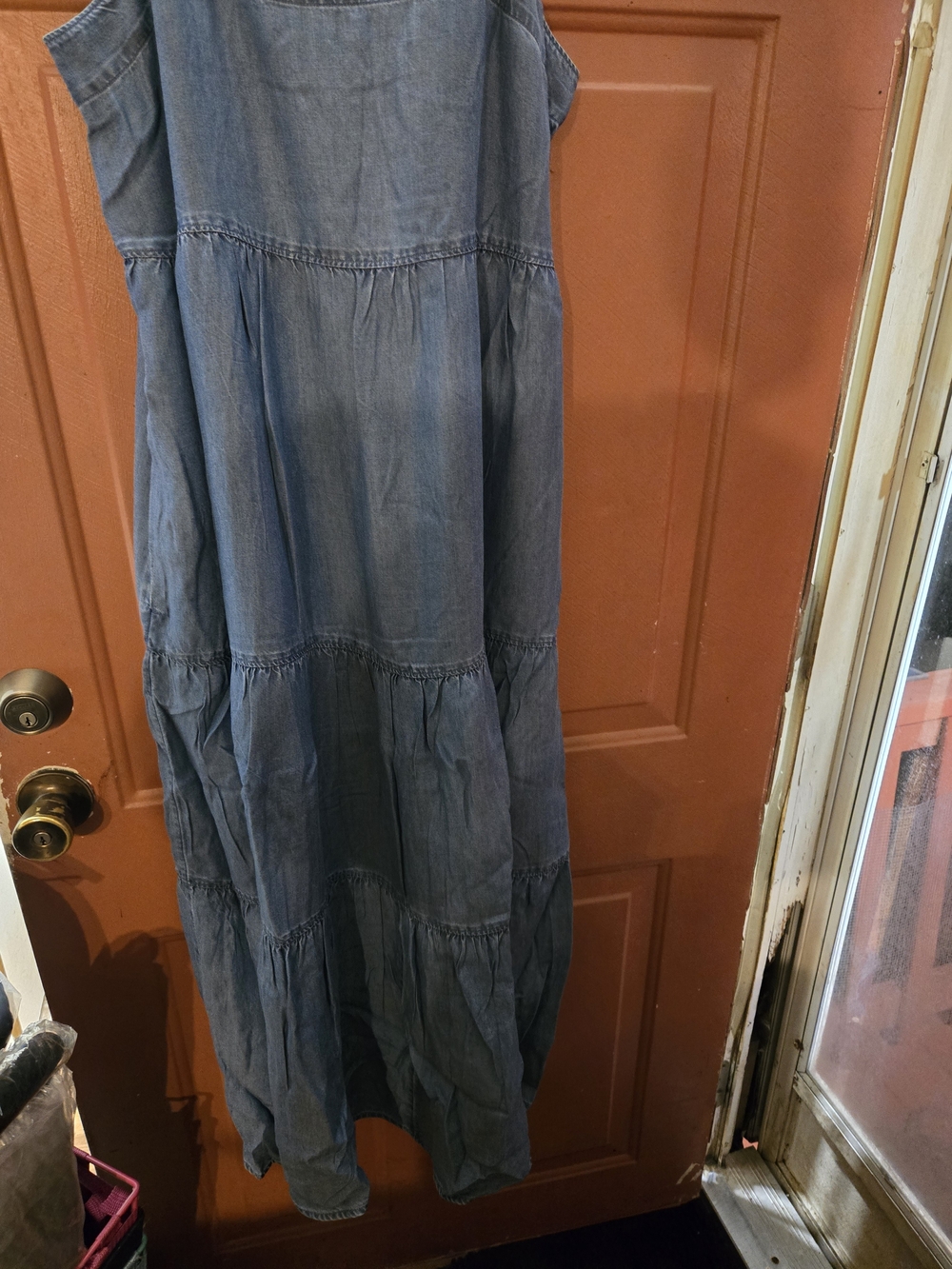 Chambray Tiered Midi Dress - Blue